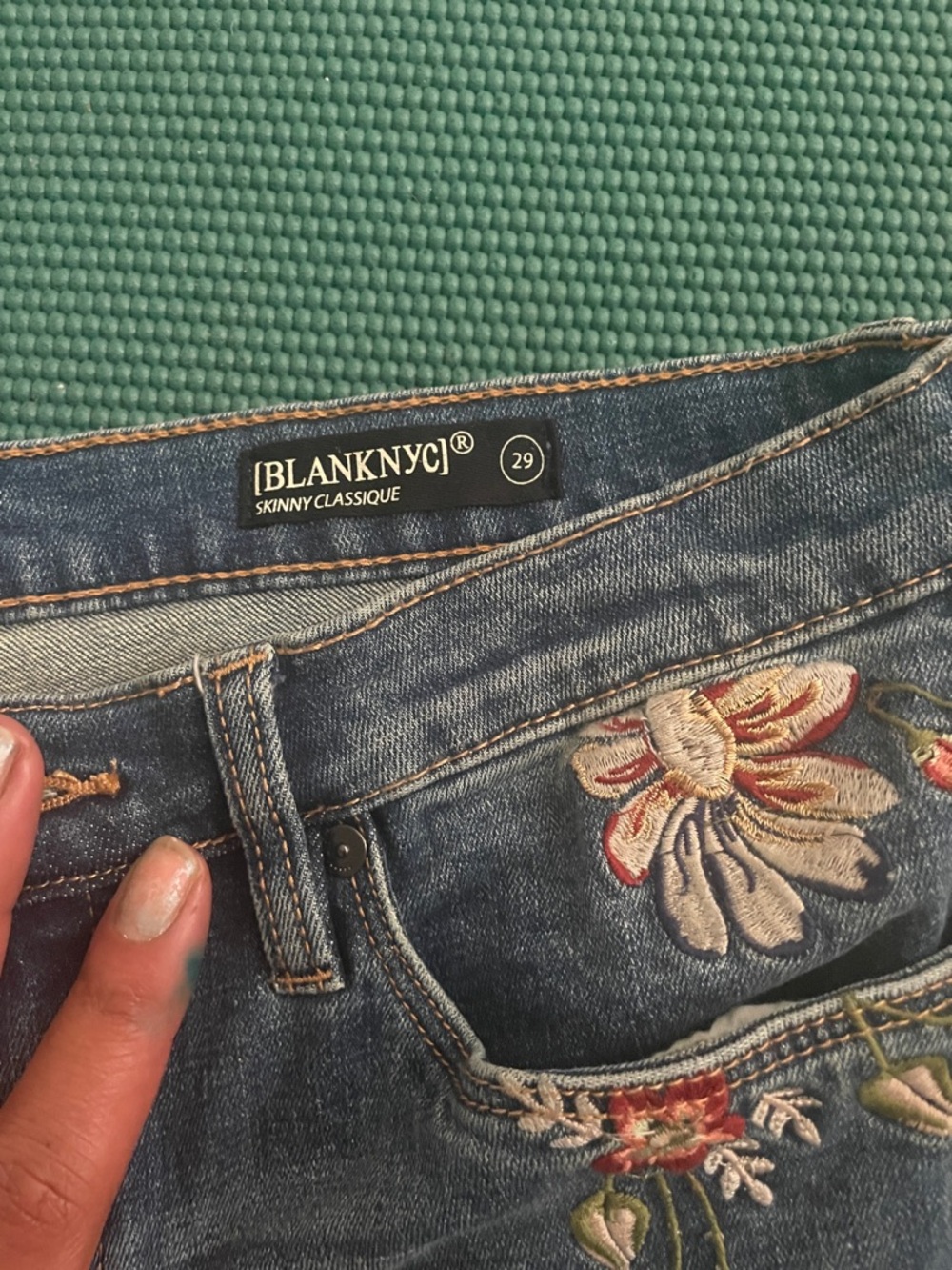 Blank NYC Embroidered Floral Skinny Jeans in Blue Denim